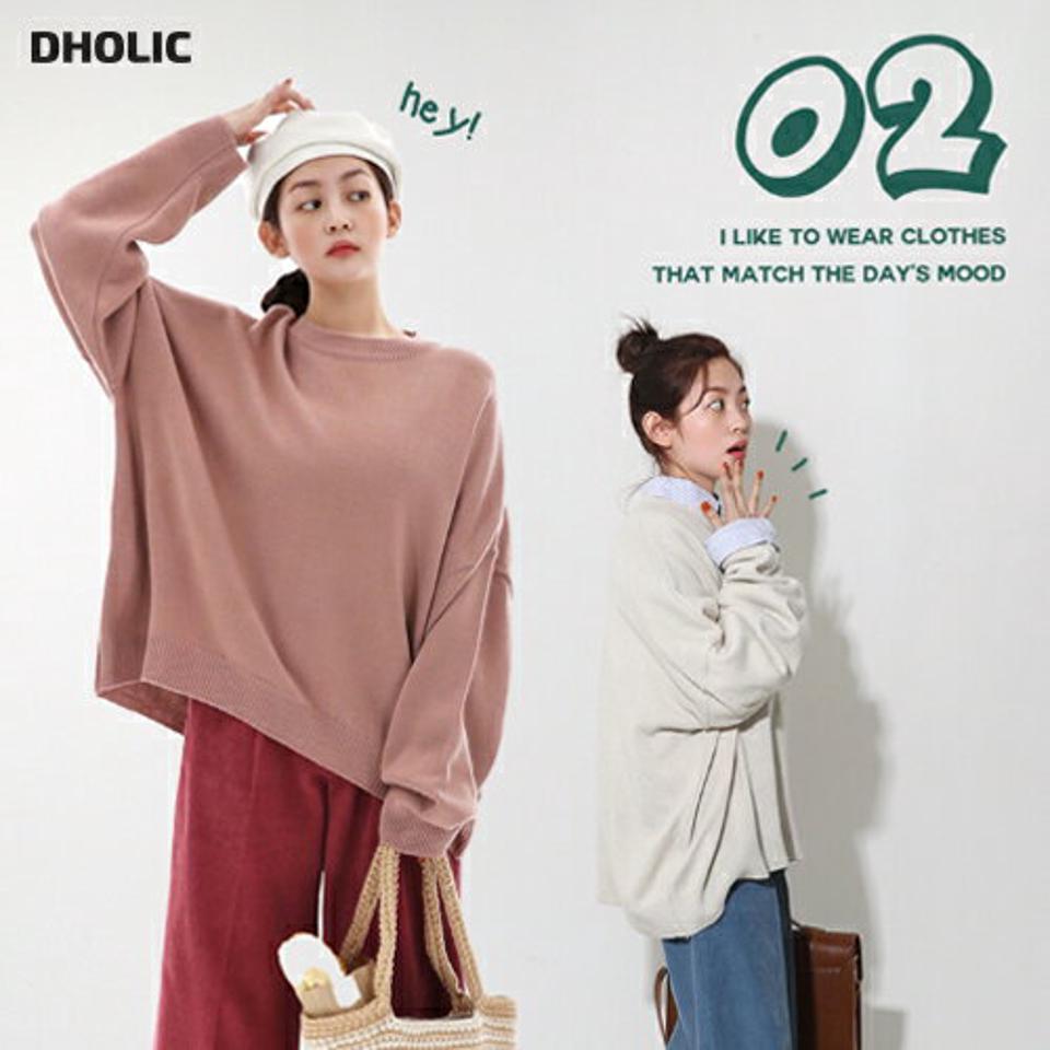 ドロップショルダーラウンドニット・全4色・n00041 レディース 【tops】韓国ファッション トップス ニット 大人 長袖 ラウンドネック ドロップショルダー ルーズ 無地 シンプル カラーニット ピンク カジュアル デイリー 秋 冬