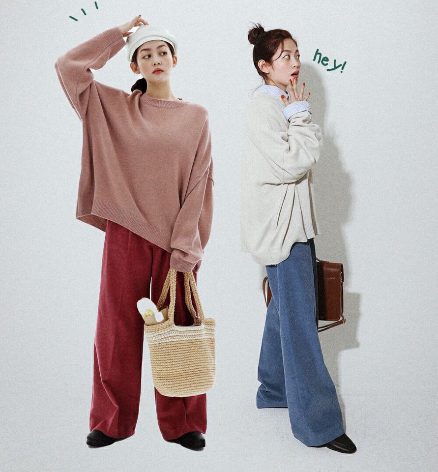 ドロップショルダーラウンドニット・全4色・n00041 レディース 【tops】韓国ファッション トップス ニット 大人 長袖 ラウンドネック ドロップショルダー ルーズ 無地 シンプル カラーニット ピンク カジュアル デイリー 秋 冬