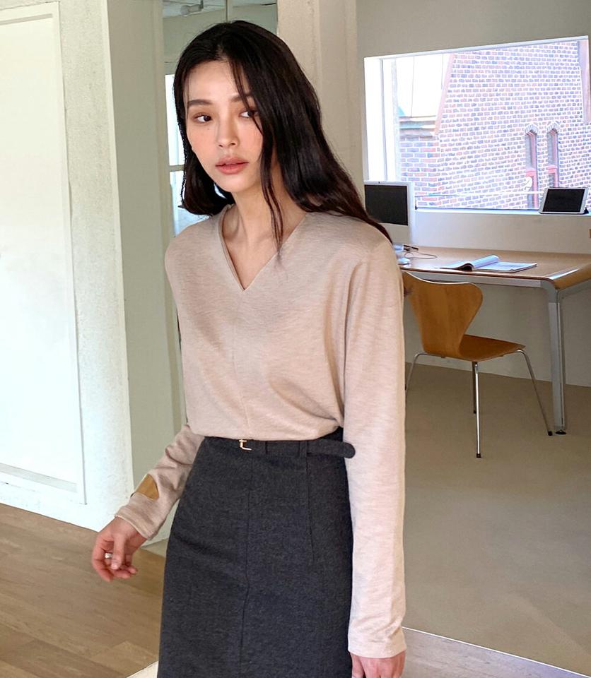 VネックタックTシャツ・全3色・t71641 レディース 【tops】トップス Tシャツ 長袖 Vネック タック 単色 無地 シンプル ベーシック 大人 きれいめ 秋 冬 韓国ファッション ハイホリHIHOLLI