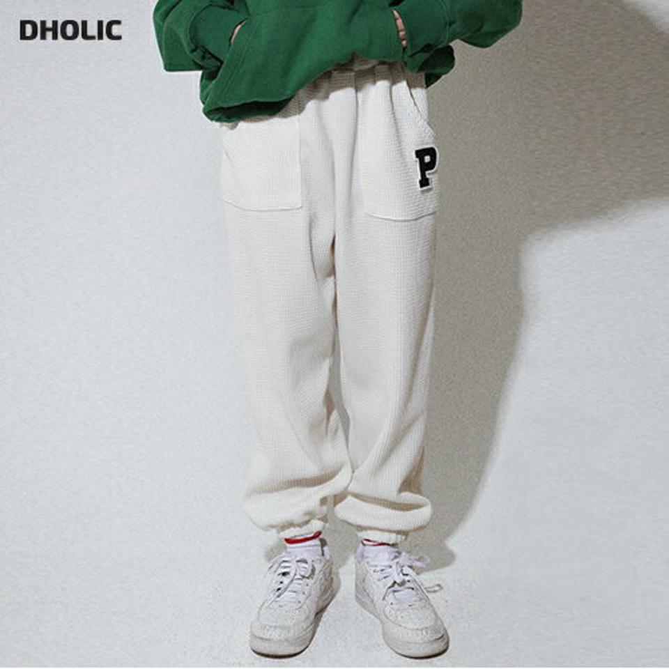 Pパッチワッフルジョガーパンツ・全2色・t00052 レディース 【pt】韓国ファッション ボトムス ロング ロングパンツ Pパッチ ワッフル ジョガーパンツ シンプル 体型カバー フェミニン カジュアル 足長 秋 冬