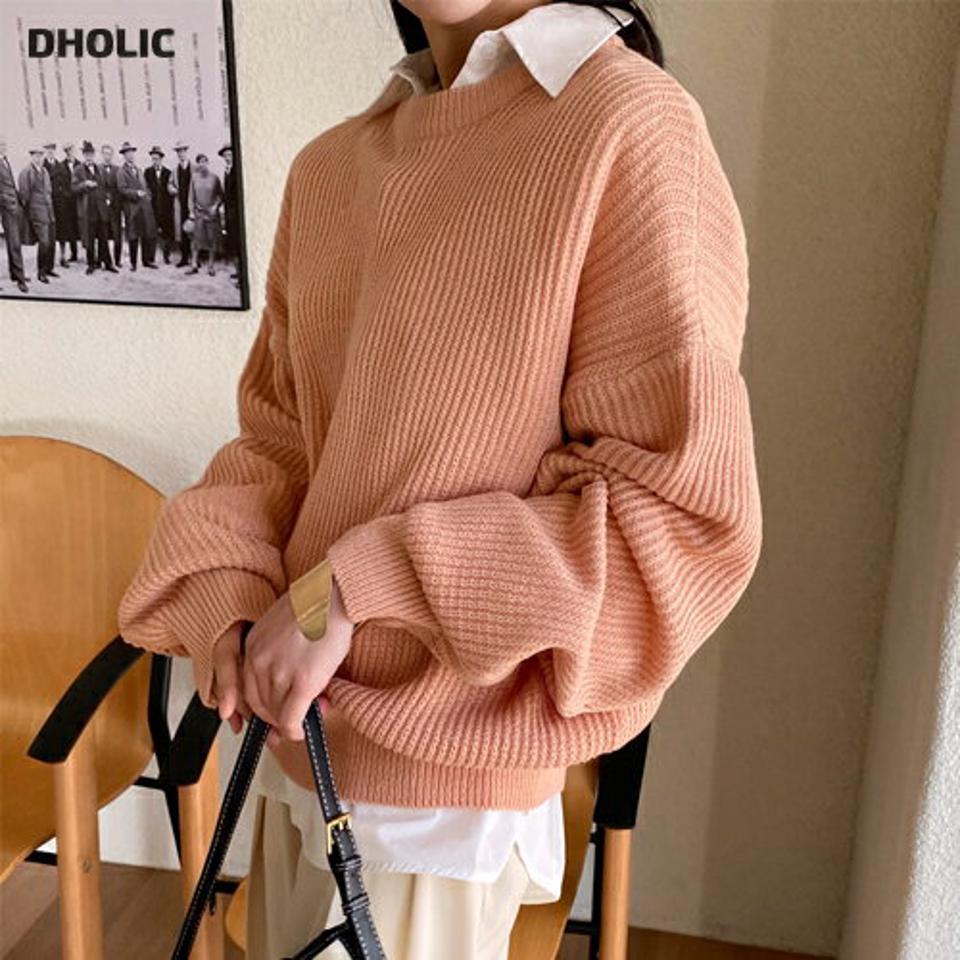 パンチングスリーブルーズニット・全5色・t71584 レディース 【tops】トップス ニット 長袖 ゆったり ルーズ 単色 リブニット カジュアル ラフ 大人 ベーシック シンプル カラーニット アクリルニット 秋 冬 韓国ファッション ハイホリHIHOLLI