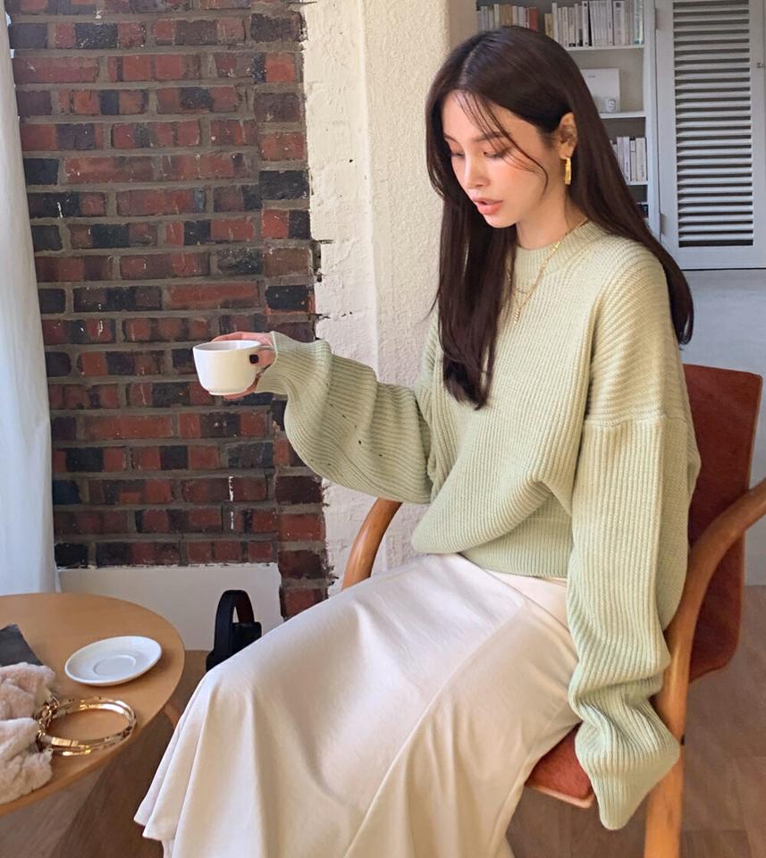 パンチングスリーブルーズニット・全5色・t71584 レディース 【tops】トップス ニット 長袖 ゆったり ルーズ 単色 リブニット カジュアル ラフ 大人 ベーシック シンプル カラーニット アクリルニット 秋 冬 韓国ファッション ハイホリHIHOLLI