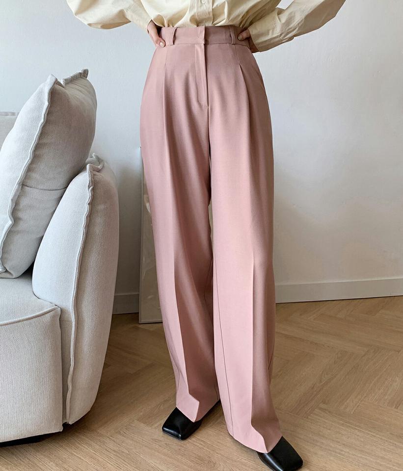 ワンタックワイドスラックス・全3色・b00084 レディース 【pt】韓国ファッション ボトムス ロング ロングパンツ スラックスパンツ スラックス ワンタック パステル ワイド ストレート ハイウエスト 無地 シンプル フェミニン 秋 冬