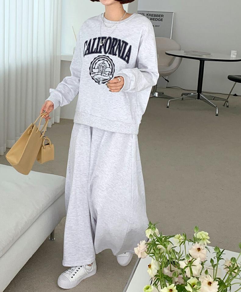 レタリングスウェット&ロングスカートSET・全4色・b63365 レディース 【ops】韓国ファッション ワンピース スカート スウェット セットアップ 長袖 ラウンドネック レタリング ロゴ ロング丈 シンプル ルーズ カジュアル 秋 冬