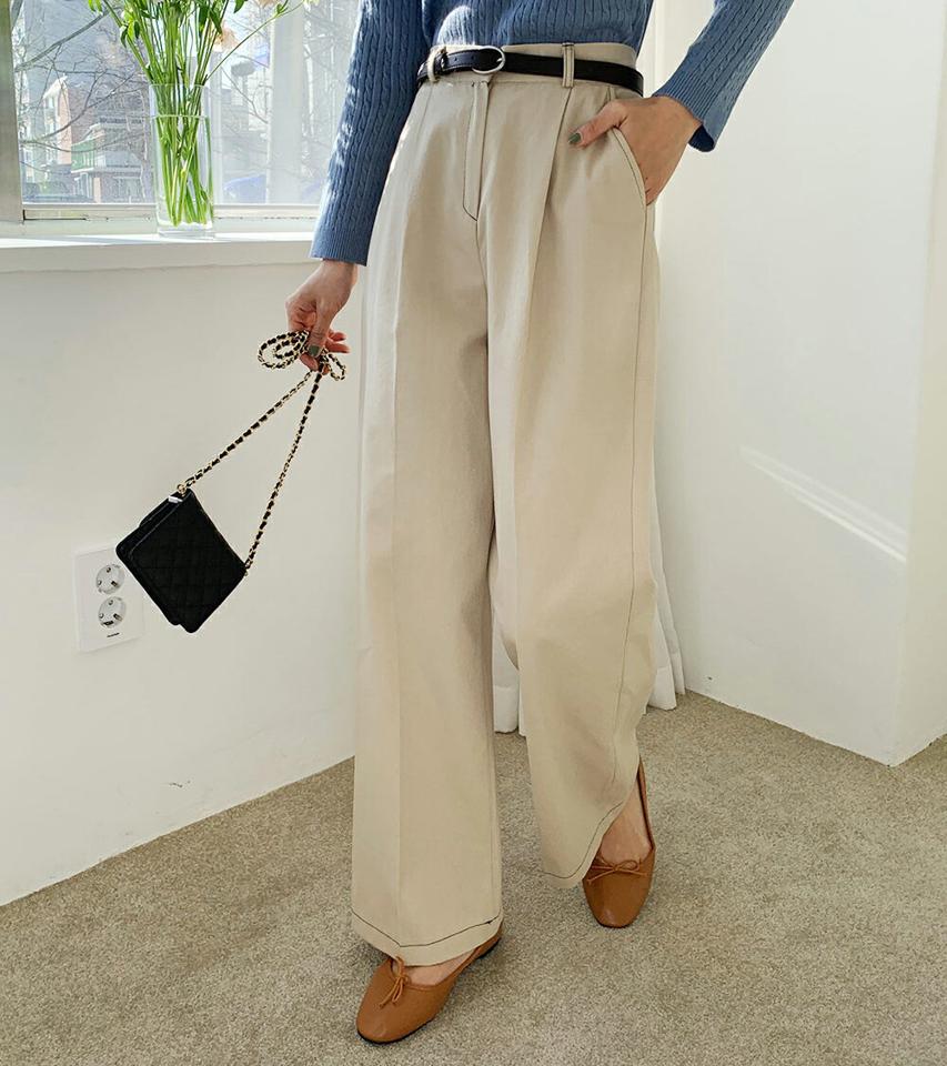 ステッチタックワイドパンツ・全4色・t63392 レディース 【pt】韓国ファッション ボトムス ロング ロングパンツ ステッチ タック ワイドパンツ ハイウエスト ストレート 無地 シンプル 体型カバー フェミニン カジュアル 秋 冬