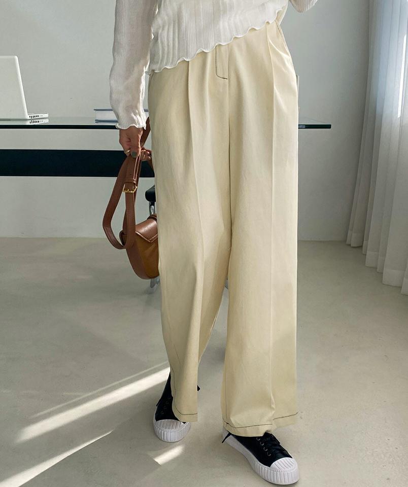 ステッチタックワイドパンツ・全4色・t63392 レディース 【pt】韓国ファッション ボトムス ロング ロングパンツ ステッチ タック ワイドパンツ ハイウエスト ストレート 無地 シンプル 体型カバー フェミニン カジュアル 秋 冬