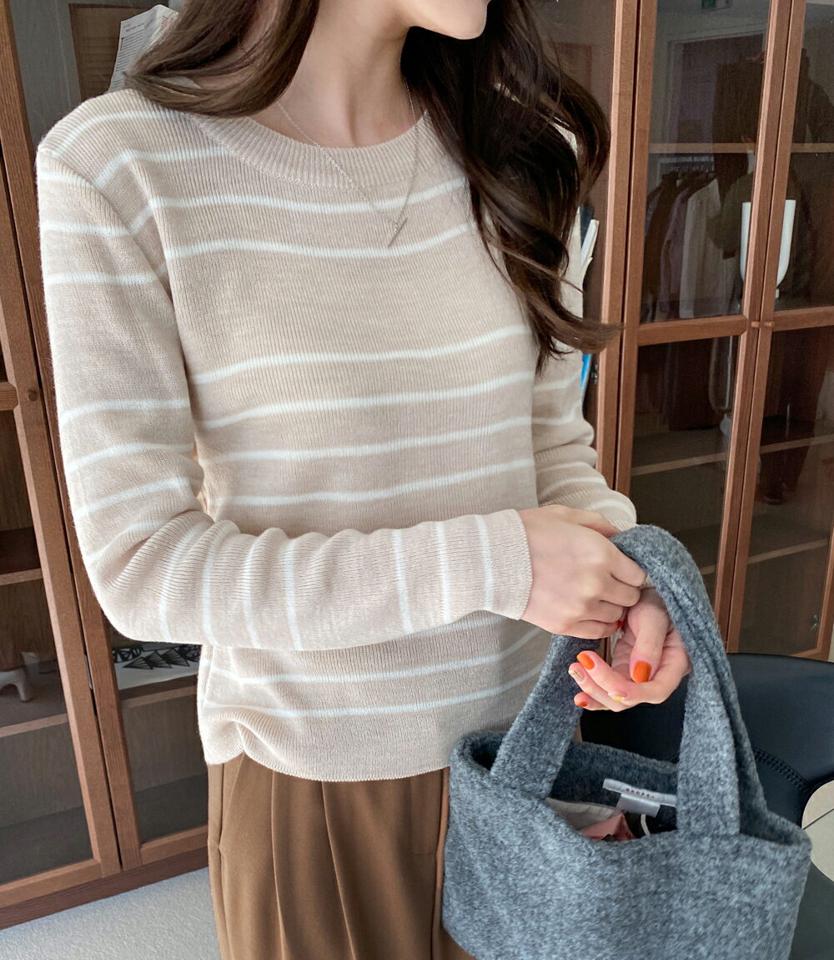 【今だけこの価格】ボーダー配色ニット・全4色・t71639 レディース 【tops】トップス ニット 長袖 ボーダー柄 柄ニット ニットトップス ラフ カジュアル アクリルニット 秋 冬 韓国ファッション ハイホリHIHOLLI セール