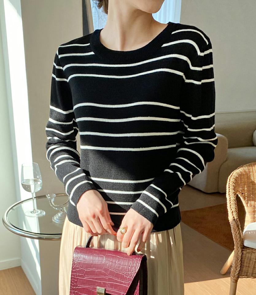 【今だけこの価格】ボーダー配色ニット・全4色・t71639 レディース 【tops】トップス ニット 長袖 ボーダー柄 柄ニット ニットトップス ラフ カジュアル アクリルニット 秋 冬 韓国ファッション ハイホリHIHOLLI セール