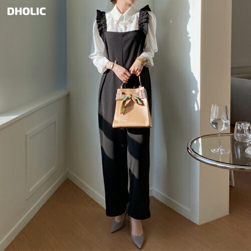 ≪人気商品再入荷≫フリルオールインワン・全2色・b71626 レディース 【pt】オールインワン スリーブレス ノースリーブ れヤード フリル シンプル かわいい 可愛い パンツ ワイド 大人 ロングパンツ まま ママ 高見え 春 秋 冬 韓国ファッション HIHOLLI