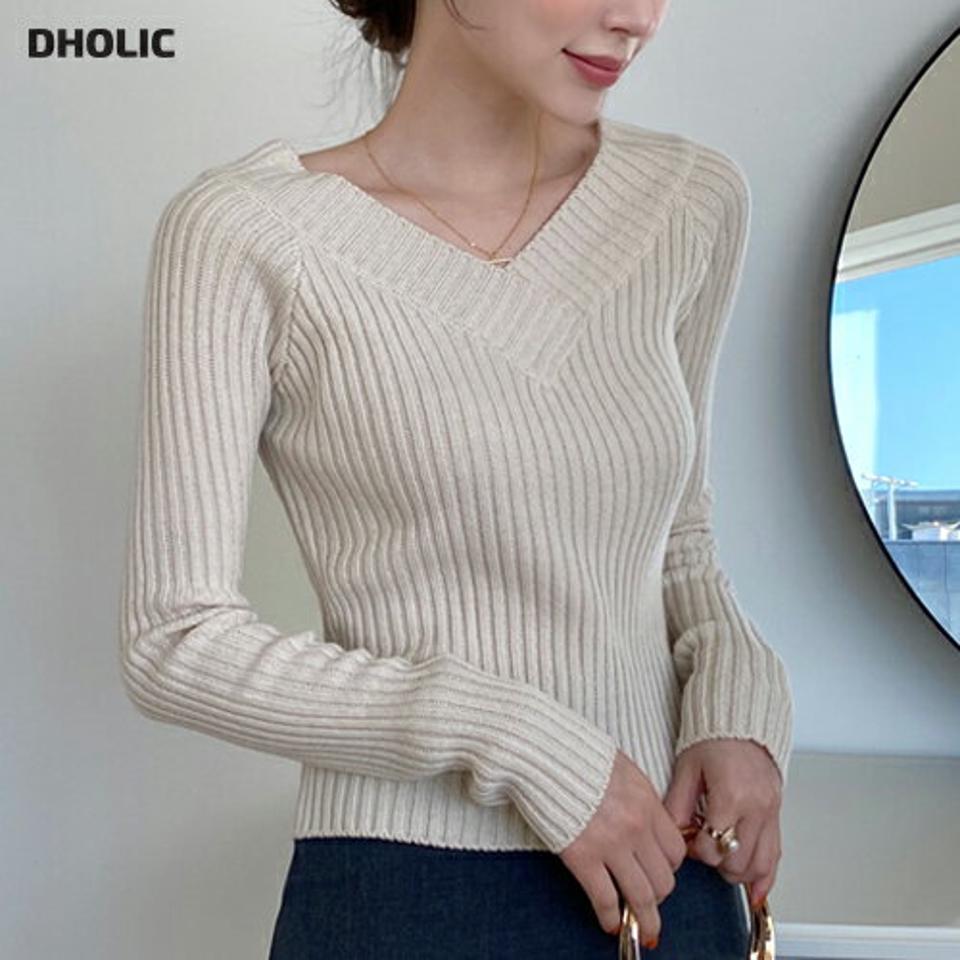 Vネックラグランリブニット・全4色・t71622 レディース 【tops】トップス ニット 長袖 リブニット Vネック 単色 シンプル 大人 カジュアル デコルテ 鎖骨 上品 クロップド丈 秋 冬 韓国ファッション ハイホリHIHOLLI