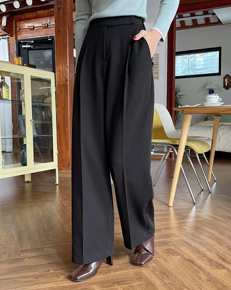 タックワイドスラックス・全3色・t66169 レディース 【pt】韓国ファッション ボトムス ロング ロングパンツ スラックスパンツ スラックス タック ワイド ストレート ハイウエスト 無地 シンプル フェミニン カジュアル 秋 冬