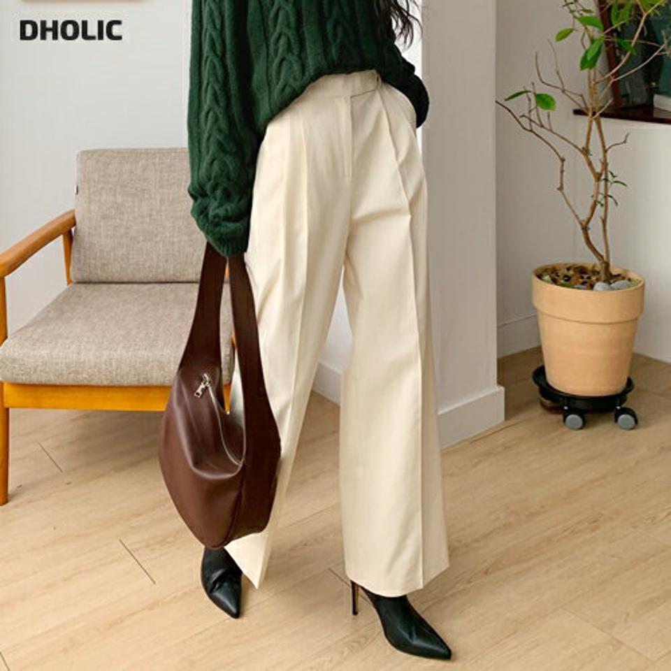 ツータックワイドスラックス・全2色・t65349 レディース 【pt】韓国ファッション ボトムス ロング ロングパンツ スラックスパンツ スラックス ツータック ワイド ベルトループ ハイウエスト 無地 シンプル 体型カバー フェミニン カジュアル 秋 冬