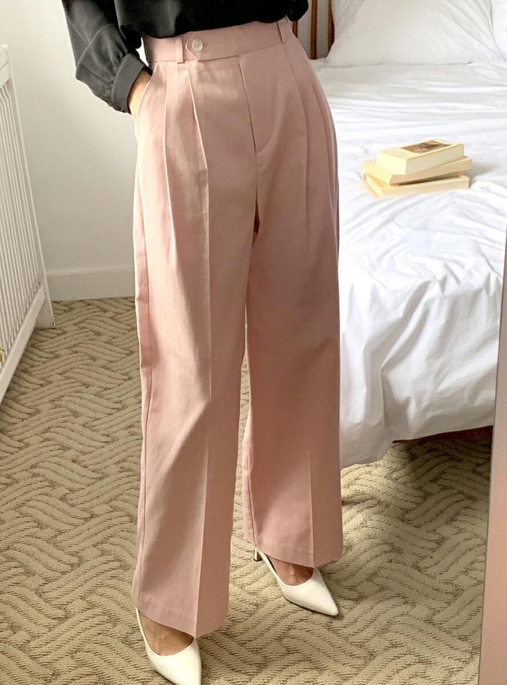 ツータックワイドスラックス・全2色・t65349 レディース 【pt】韓国ファッション ボトムス ロング ロングパンツ スラックスパンツ スラックス ツータック ワイド ベルトループ ハイウエスト 無地 シンプル 体型カバー フェミニン カジュアル 秋 冬