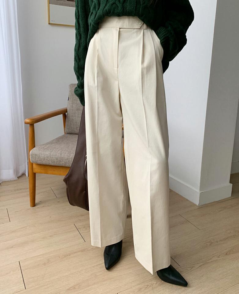 ツータックワイドスラックス・全2色・t65349 レディース 【pt】韓国ファッション ボトムス ロング ロングパンツ スラックスパンツ スラックス ツータック ワイド ベルトループ ハイウエスト 無地 シンプル 体型カバー フェミニン カジュアル 秋 冬