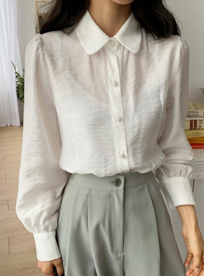 タイ付パール調ボタンシルキーブラウス・全2色・b65335 レディース 【bl】韓国ファッション トップス ブラウス 長袖 カラーネック タイ付 パール調 ボタン シルキー 無地 シンプル カジュアル フェミニン ガーリー 春 秋 冬
