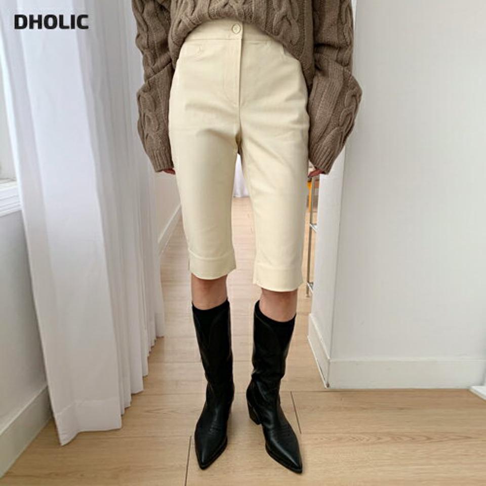 スリットハーフパンツ・全2色・t65348 レディース 【pt】韓国ファッション ボトムス ハーフ ハーフパンツ スリット スリム ハーフ丈 ポケット 無地 シンプル 体型カバー 足長 美脚 フェミニン カジュアル 秋 冬