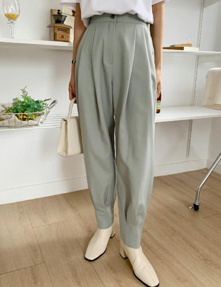 タックヘムワイドスラックス・全3色・t65362 レディース 【pt】韓国ファッション ボトムス ロング ロングパンツ スラックスパンツ スラックス タックヘム ワイド ハイウエスト ユニーク 無地 シンプル 体型カバー フェミニン カジュアル 秋 冬