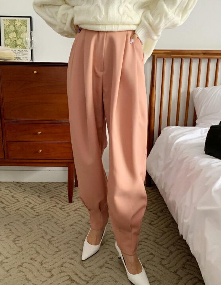 タックヘムワイドスラックス・全3色・t65362 レディース 【pt】韓国ファッション ボトムス ロング ロングパンツ スラックスパンツ スラックス タックヘム ワイド ハイウエスト ユニーク 無地 シンプル 体型カバー フェミニン カジュアル 秋 冬