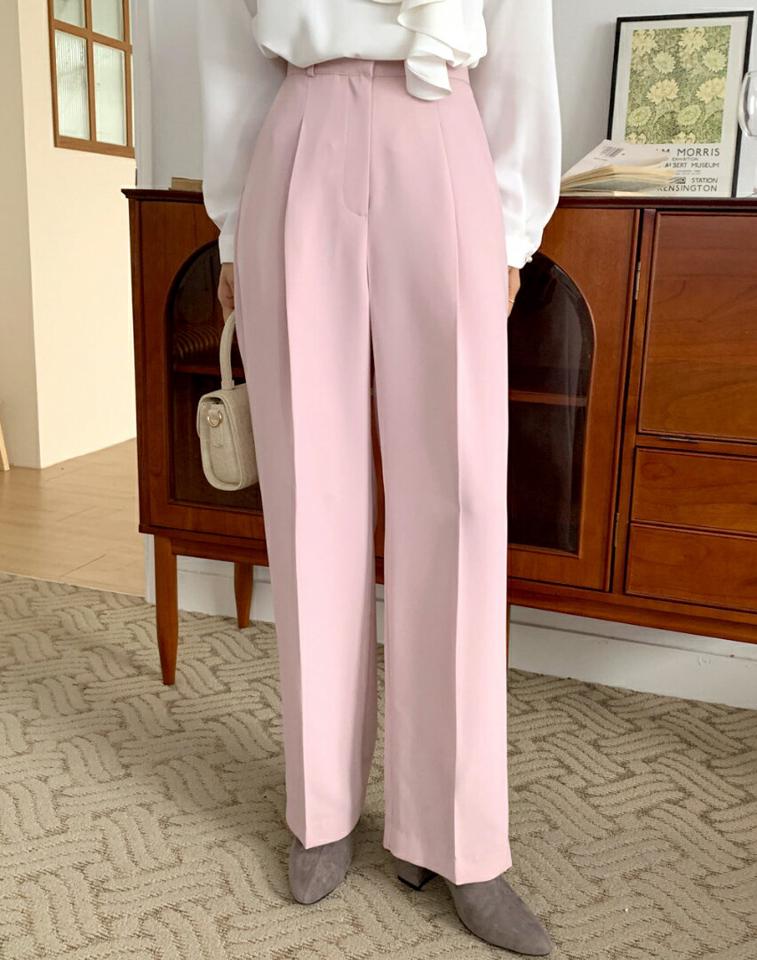 ピンタックワイドスラックス・全2色・b65350 レディース 【pt】韓国ファッション ボトムス ロング ロングパンツ スラックスパンツ スラックス ピンタック パステル ワイド ストレート ハイウエスト 無地 シンプル 体型カバー フェミニン 秋 冬