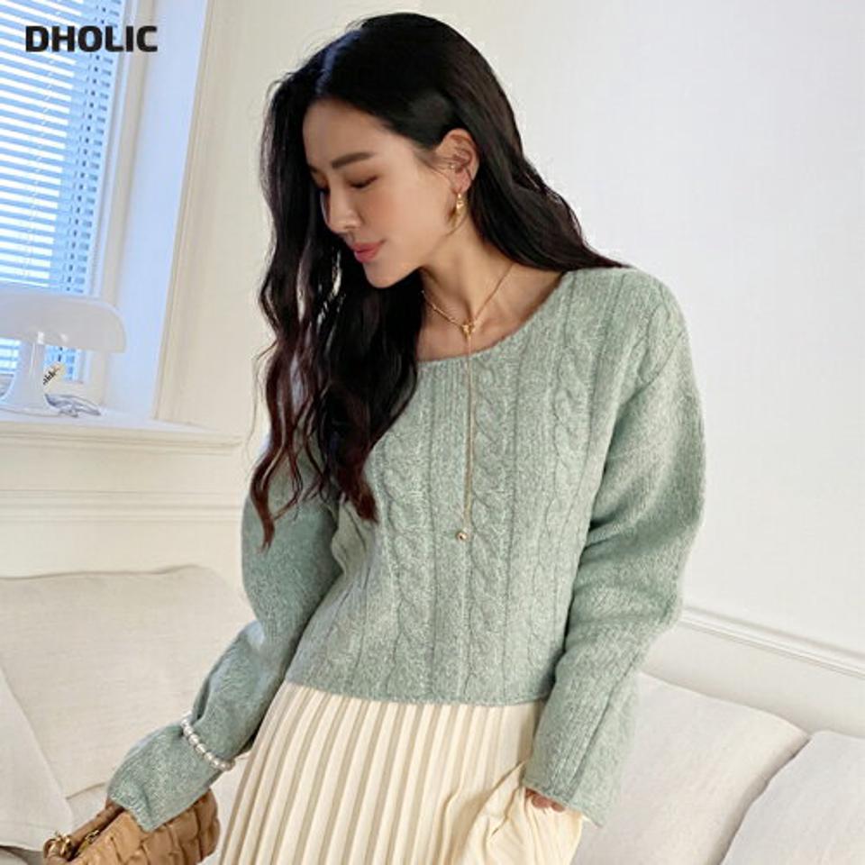 ケーブルクロップドニット・全3色・t00082 レディース 【tops】トップス ニット 長袖 クロップド丈 カラーニット ケーブル編み ケーブルニット シンプル ラフ 短丈 ウール ドロップショルダー 秋 冬 韓国ファッション ハイホリHIHOLLI