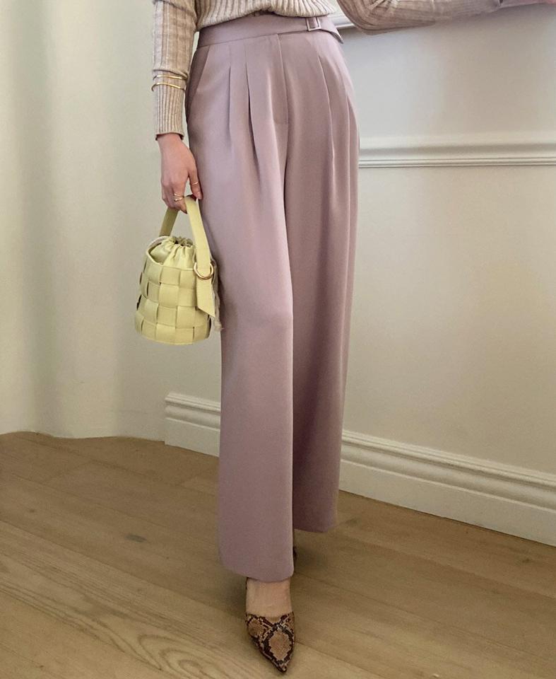 ベルトワイドスラックス・全4色・b00070 レディース 【pt】スラックス パンツ ズボン ロングパンツ ワイドパンツ 単色 無地 シンプル 大人 きれいめ オフィスカジュアル ハイウエスト ツータック 春 秋 冬 韓国ファッション ハイホリHIHOLLI