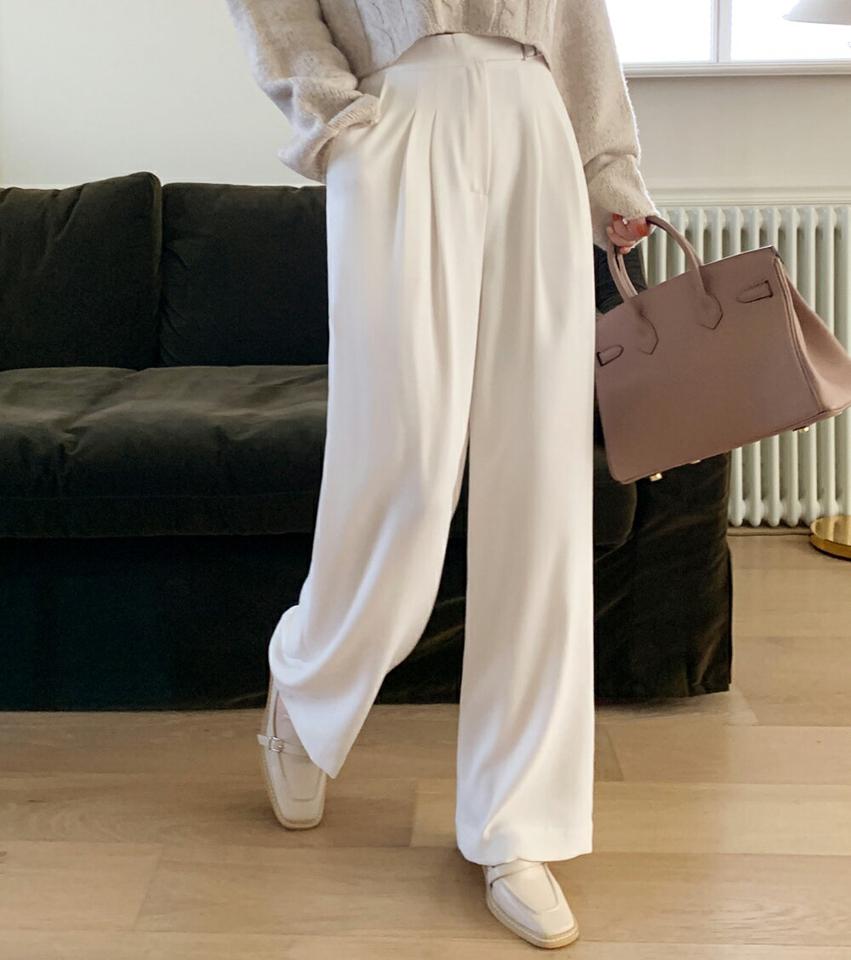 ベルトワイドスラックス・全4色・b00070 レディース 【pt】スラックス パンツ ズボン ロングパンツ ワイドパンツ 単色 無地 シンプル 大人 きれいめ オフィスカジュアル ハイウエスト ツータック 春 秋 冬 韓国ファッション ハイホリHIHOLLI