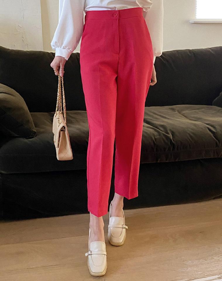 バックゴムテーパードスラックス・全4色・b00071 レディース 【pt】スラックス パンツ ズボン テーパードパンツ クロップド丈 単色 無地 カラーパンツ シンプル 大人 オフィスカジュアル ロングパンツ 春 秋 冬 韓国ファッション ハイホリHIHOLLI