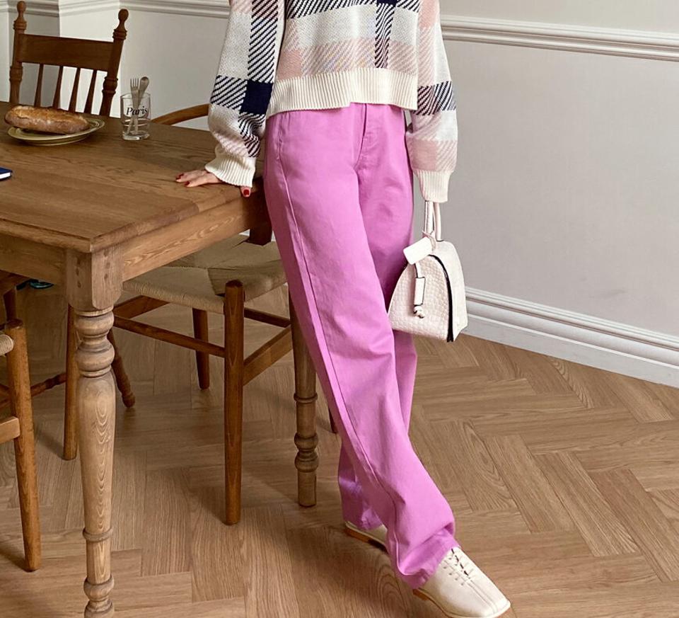 コットンワイドカラーパンツ・全4色・t00175 レディース 【pt】韓国ファッション ボトムス ロング ロングパンツ コットン ワイド カラーパンツ ストレート ベルトループ 無地 シンプル 体型カバー フェミニン カジュアル 秋 冬