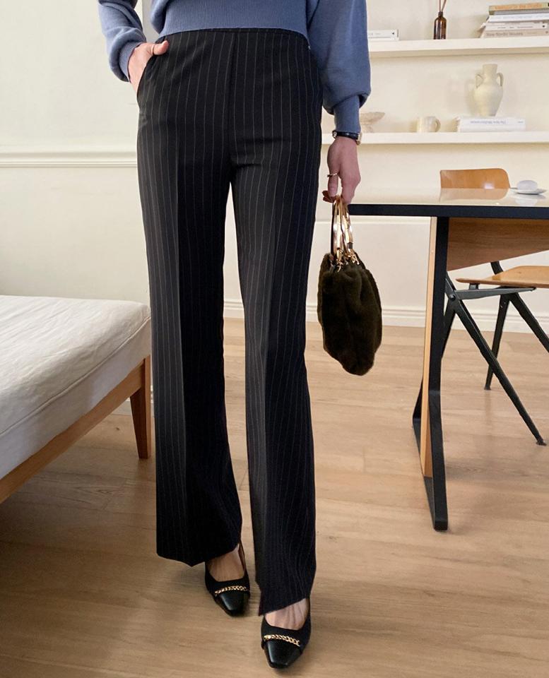 ストライプワイドスラックス・全2色・t00069 レディース 【pt】スラックス パンツ ズボン ロングパンツ ワイドパンツ ストライプ柄 大人 シック オフィスカジュアル ストレート 春 秋 冬 韓国ファッション ハイホリHIHOLLI