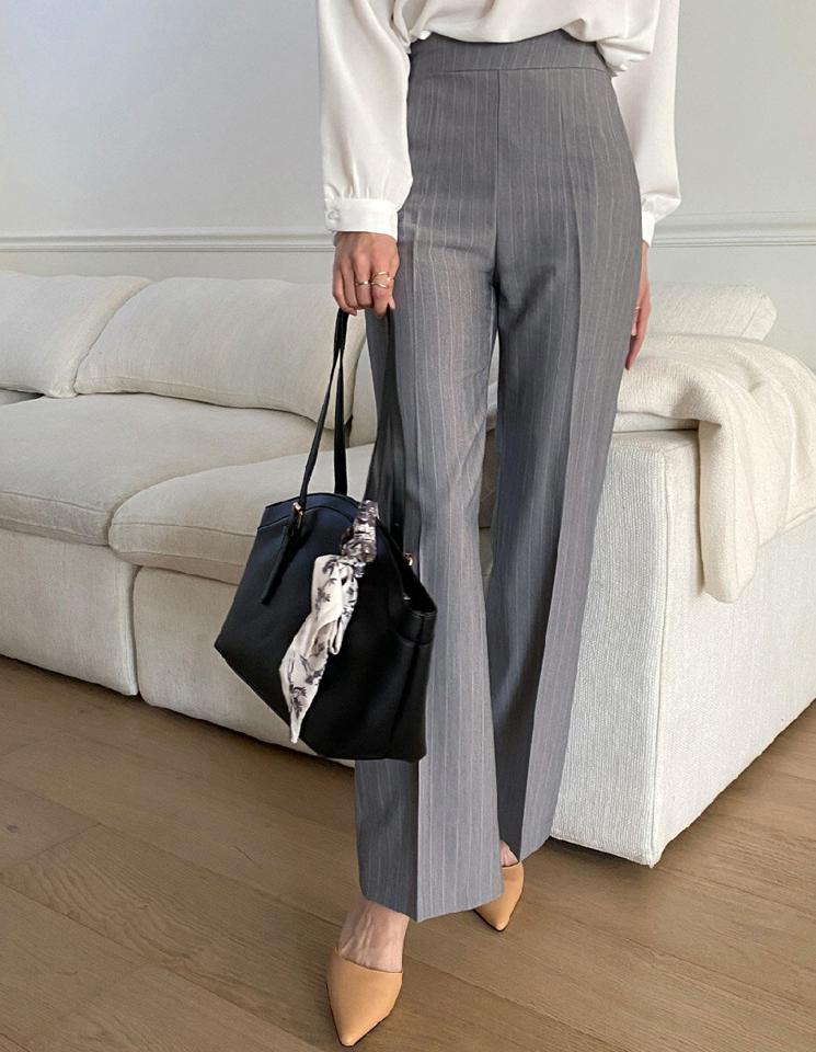 ストライプワイドスラックス・全2色・t00069 レディース 【pt】スラックス パンツ ズボン ロングパンツ ワイドパンツ ストライプ柄 大人 シック オフィスカジュアル ストレート 春 秋 冬 韓国ファッション ハイホリHIHOLLI