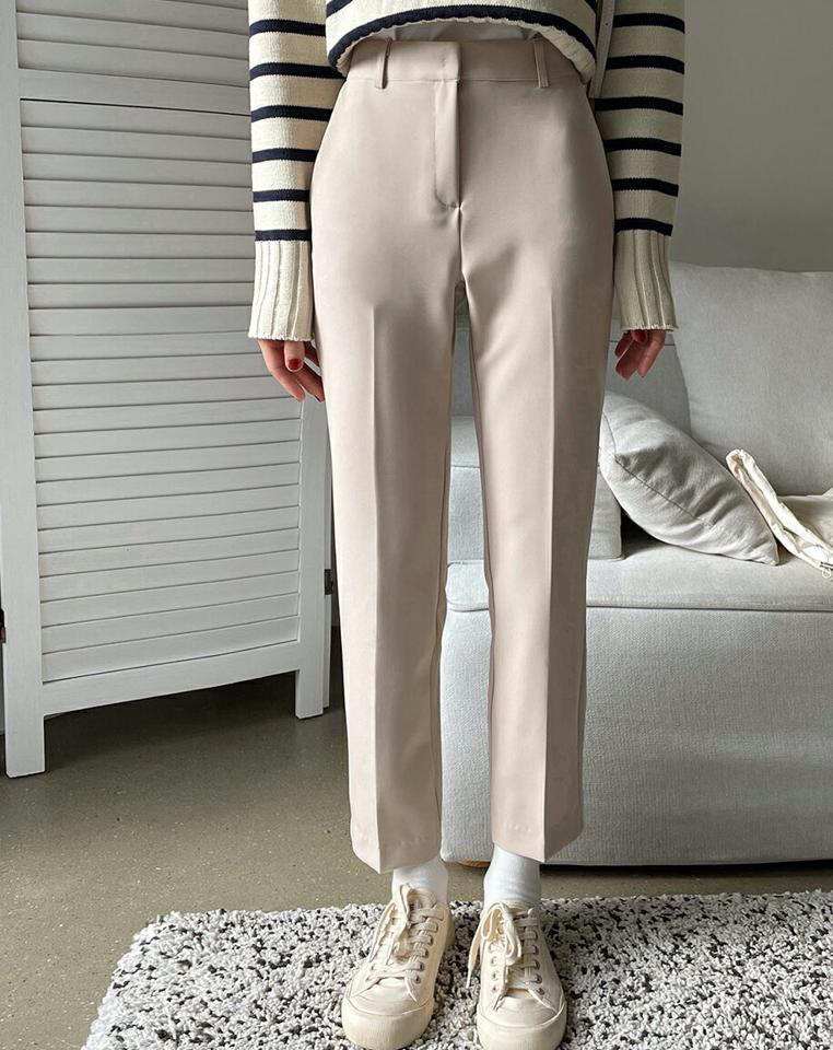 9分丈テーパードスラックス・全3色・t01967 レディース 【pt】韓国ファッション ボトムス パンツ ロング ロングパンツ スラックスパンツ 9分丈 テーパード ベルトループ 無地 シンプル 足長 パステル カジュアル カラーパンツ 秋 冬 NIJU