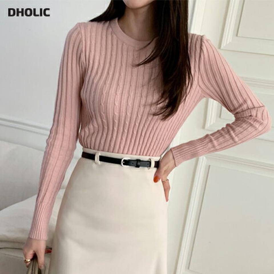 ケーブルリブロングニット・全5色・b00088 レディース 【tops】トップス ニット 長袖 リブニット ケーブルニット 単色 シンプル カジュアル ラフ 大人 春 秋 冬 韓国ファッション ハイホリHIHOLLI