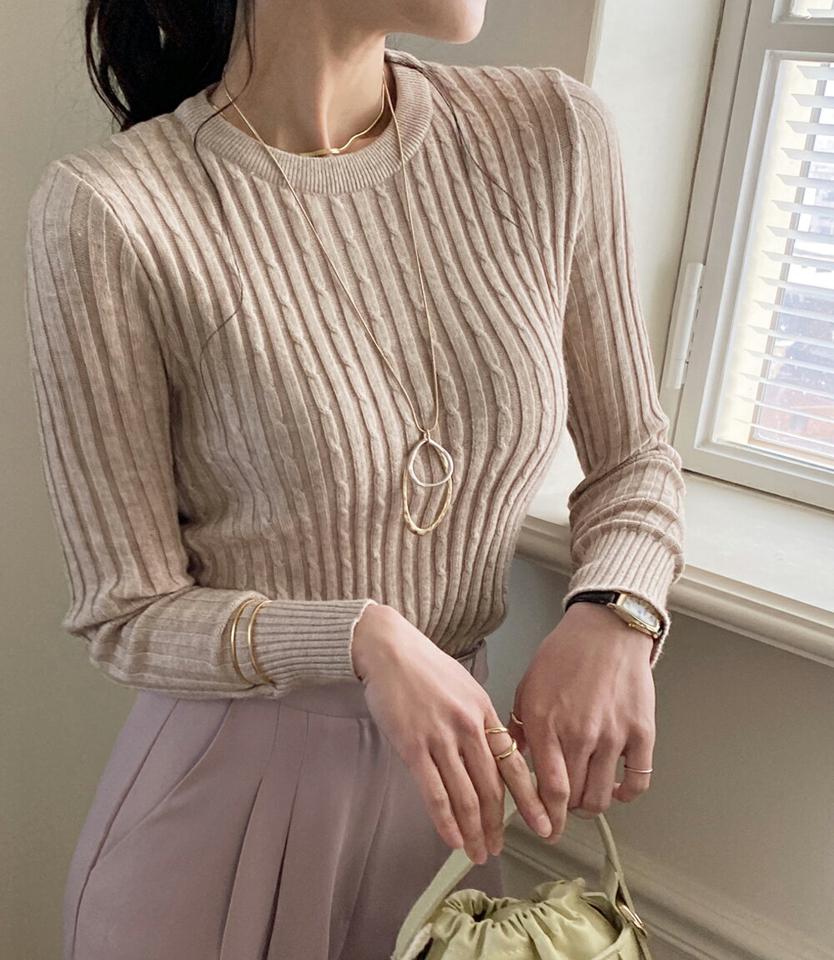 ケーブルリブロングニット・全5色・b00088 レディース 【tops】トップス ニット 長袖 リブニット ケーブルニット 単色 シンプル カジュアル ラフ 大人 春 秋 冬 韓国ファッション ハイホリHIHOLLI