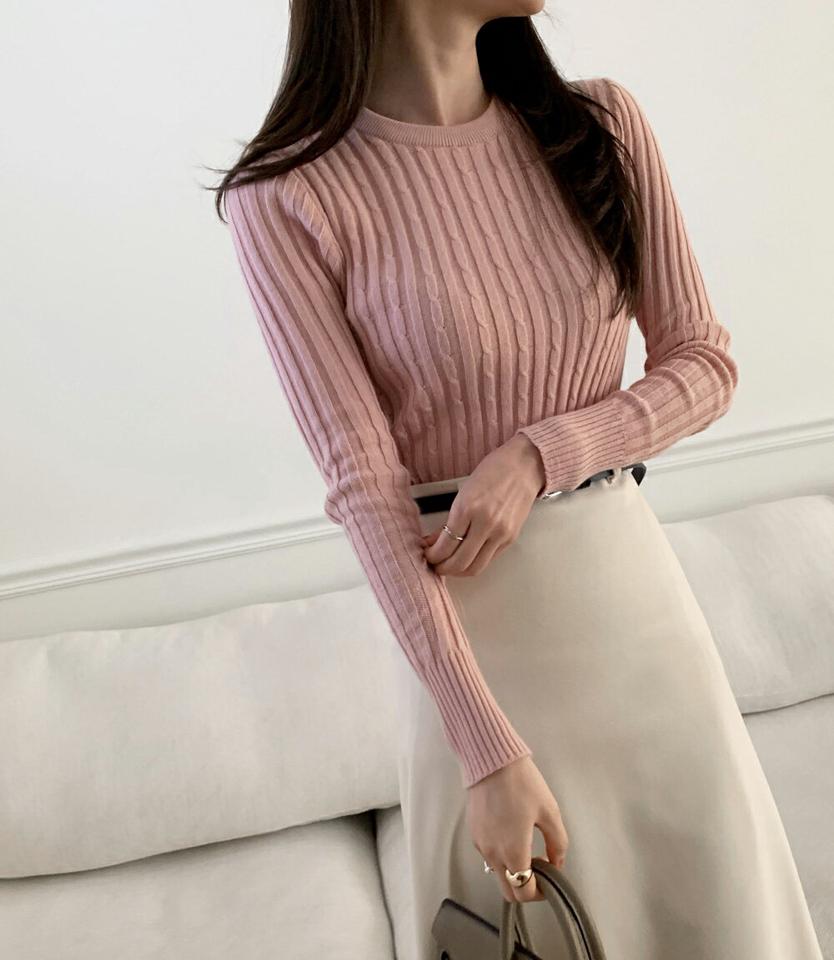 ケーブルリブロングニット・全5色・b00088 レディース 【tops】トップス ニット 長袖 リブニット ケーブルニット 単色 シンプル カジュアル ラフ 大人 春 秋 冬 韓国ファッション ハイホリHIHOLLI