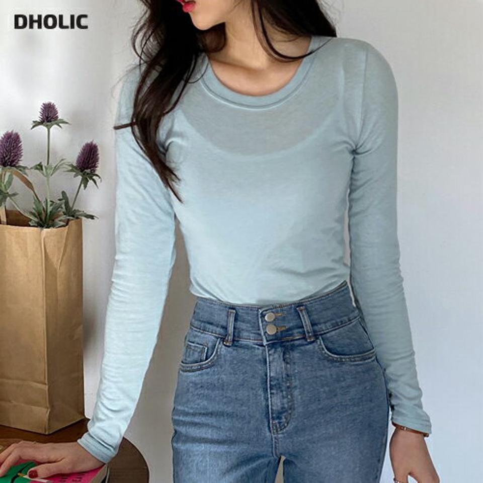 ラウンドネック長袖Tシャツ・全6色・t01950 レディース 【tops】韓国ファッション トップス Tシャツ 長袖 ラウンドネック スリム 無地 ベーシック くすみ パステル シンプル フェミニン カジュアル デイリー 秋 冬 NIJU