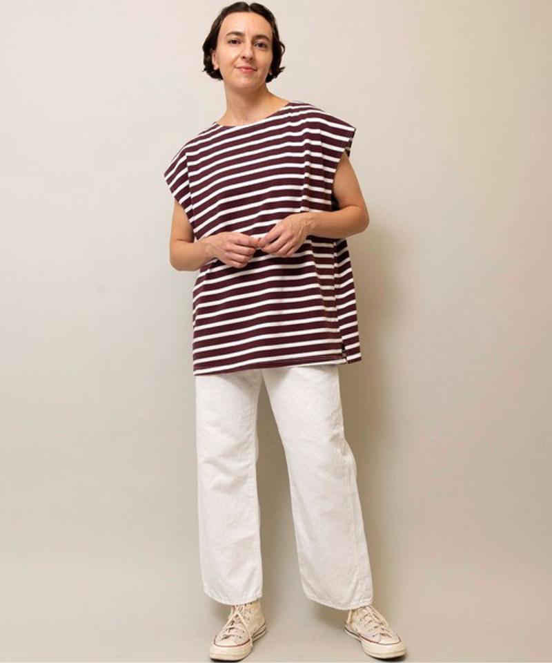 【Attick by Johnbull】ボーダーノースリーブTシャツ