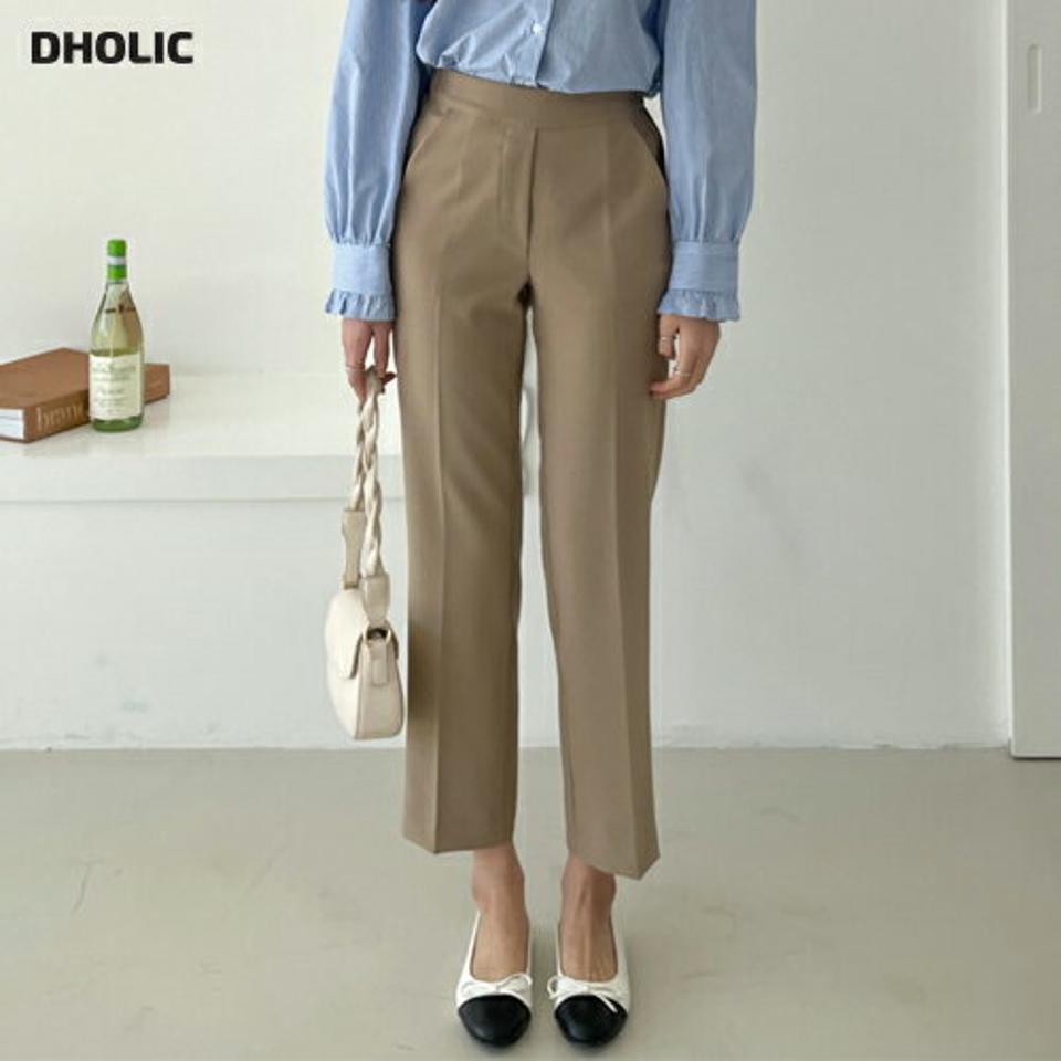 バックゴムスリムスラックス・全3色・b66400 レディース 【pt】韓国ファッション ボトムス ロング ロングパンツ スラックスパンツ スラックス バックゴム スリム ストレート センタープレス 無地 シンプル 体型カバー フェミニン カジュアル 秋 冬