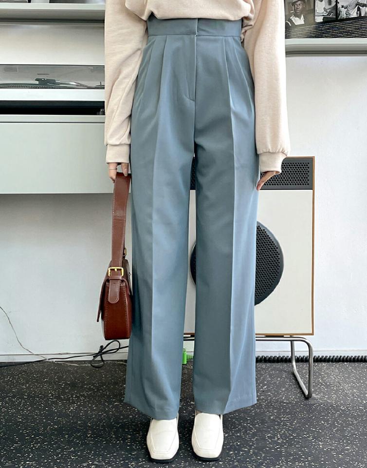 ツータックストレートスラックス・全3色・t66417 レディース 【pt】韓国ファッション ボトムス ロング ロングパンツ スラックスパンツ スラックス ツータック ストレート ハイウエスト 無地 シンプル 体型カバー 美脚 フェミニン カジュアル 秋 冬