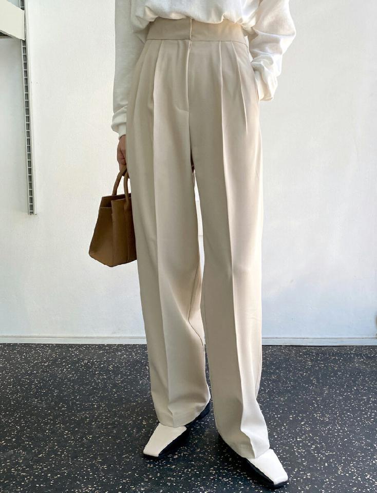 ツータックストレートスラックス・全3色・t66417 レディース 【pt】韓国ファッション ボトムス ロング ロングパンツ スラックスパンツ スラックス ツータック ストレート ハイウエスト 無地 シンプル 体型カバー 美脚 フェミニン カジュアル 秋 冬