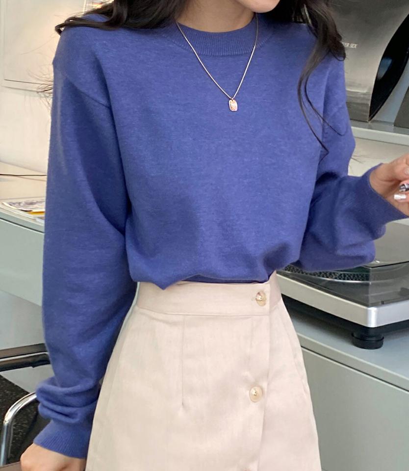6COLORSラウンドニット・全6色・b66383 レディース 【tops】韓国ファッション トップス ニット 大人 長袖 ラウンドネック カラーニット ドロップショルダー ルーズ 無地 シンプル フェミニン カジュアル デイリー 秋 冬