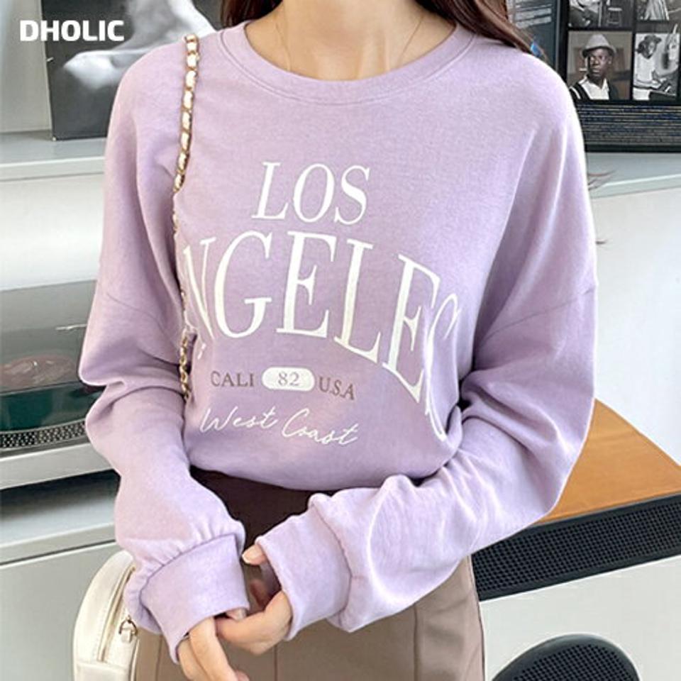 【スーパーセール特価】LOS ANGELESレタリングTシャツ・全4色・t66379 レディース 【tops】韓国ファッション トップス Tシャツ 大人 長袖 ラウンドネック レタリング 英字 ロゴ スリット ドロップショルダー シンプル 体型カバー 細身 フェミニン カジュアル デイリー 秋 冬