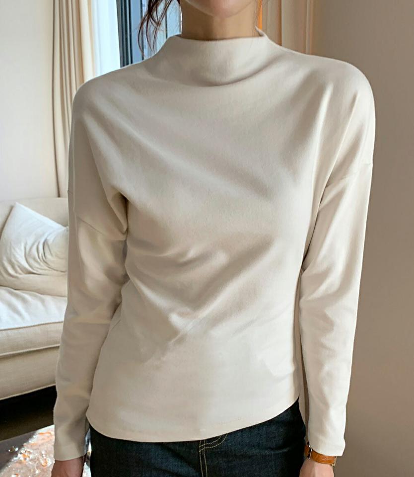 2WAYアシメへムTシャツ・全4色・b71584 レディース 【tops】トップス Tシャツ 長袖 アシンメトリー アンバランス 前後着用自由 単色 無地 シンプル 大人 モダン ハーフネック 春 秋 韓国ファッション ハイホリHIHOLLI