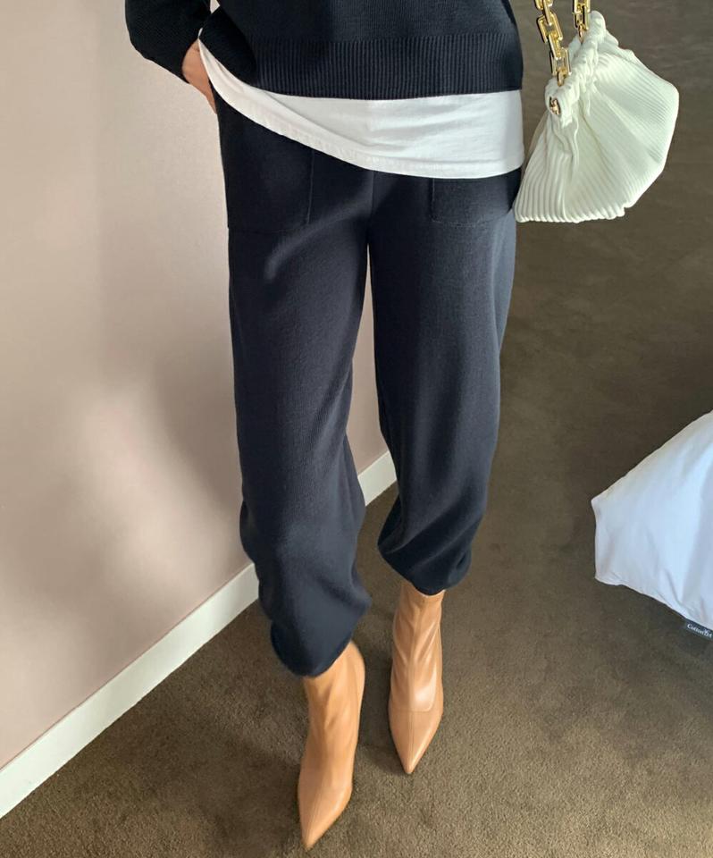 ニットジョガーパンツ・全3色・b71596 レディース 【pt】パンツ ズボン ニットパンツ ジョガー ロングパンツ 長ズボン ポケット 単色 無地 シンプル 大人 ラフ カジュアル リブ ウエストゴム 春 秋 冬 韓国ファッション ハイホリHIHOLLI