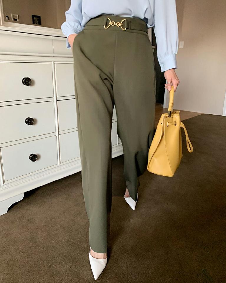 ゴールドバックルスラックス・全2色・t71600 レディース 【pt】スラックス パンツ ズボン ロングパンツ 単色 無地 シンプル ベーシック 大人 きれいめ フルレングス ストレート ハイウエスト 春 秋 冬 韓国ファッション ハイホリHIHOLLI