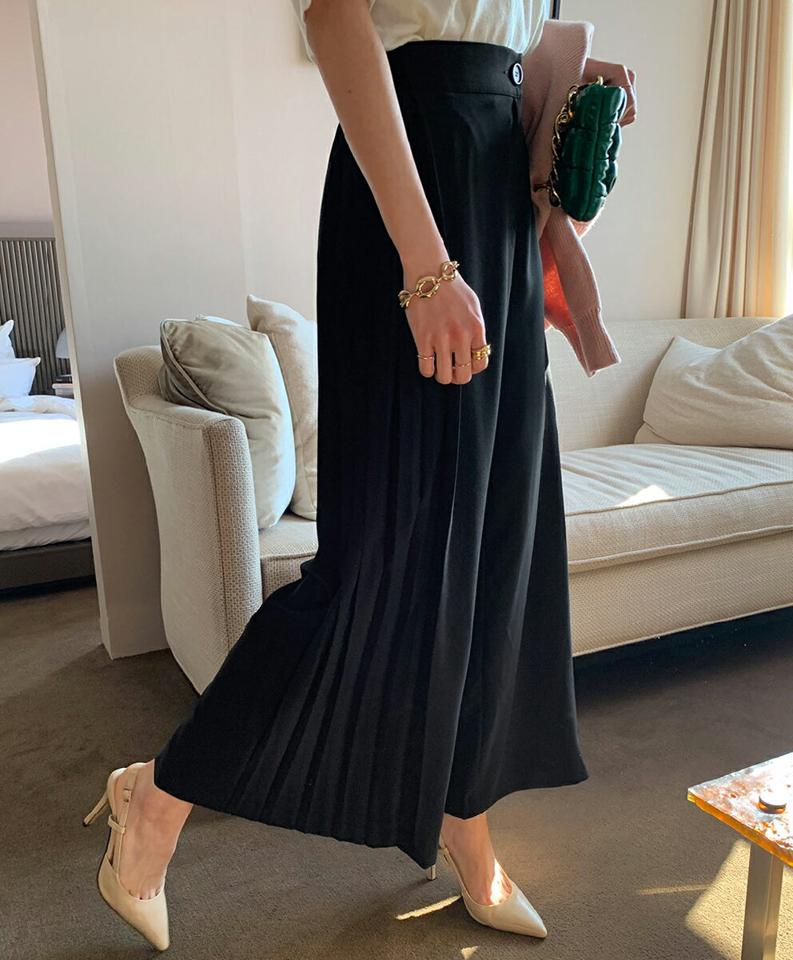 サイドプリーツスラックス・全2色・b71601 レディース 【pt】パンツ ズボン ロングパンツ スラックス プリーツ フェミニン 大人 きれいめ 単色 無地 シンプル かわいい 可愛い ハイウエスト 春 秋 冬 韓国ファッション ハイホリHIHOLLI