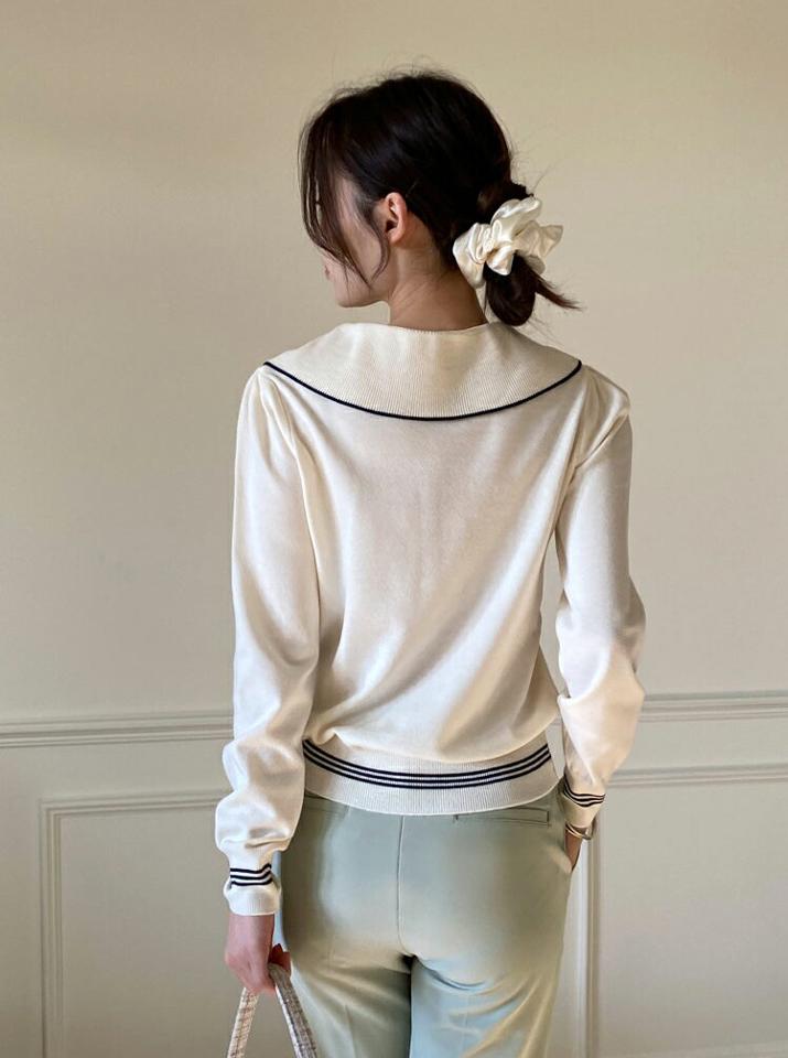 配色リボンカラーニット・全2色・b00129 レディース 【tops】トップス ニット 長袖 りぼん 襟コン 配色 大人 かわいい 可愛い ガーリー 春 秋 冬 韓国ファッション ハイホリHIHOLLI