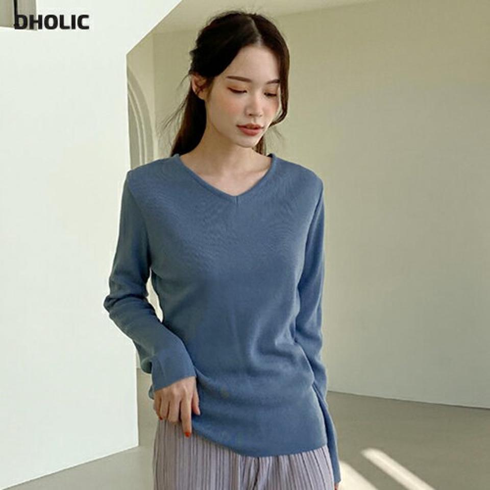 【只今10%OFF】Vネックニット・全6色・b00134 レディース 【tops】トップス ニット 長袖 Vネック シンプル 単色 無地 ベーシック 大人 ドロップショルダー 秋 冬 韓国ファッション ハイホリHIHOLLI【ニットセール】