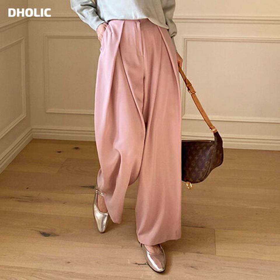ディープタックワイドスラックス・全4色・t00152 レディース 【pt】スラックス パンツ ズボン ロングパンツ 長ズボン ワイドパンツ タック 単色 無地 カラーパンツ シンプル 大人 カジュアル パステル ピンク 春 秋 冬 韓国ファッション ハイホリHIHOLLI
