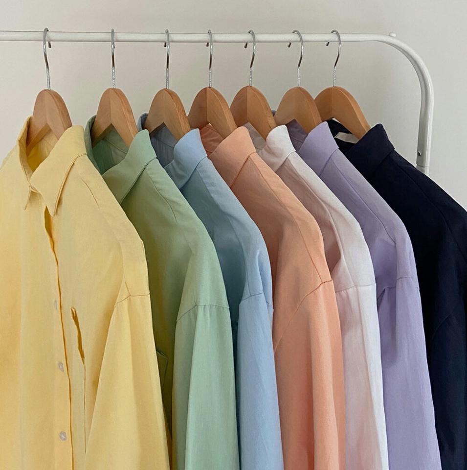 アンバランスポケットシャツ・全7色・t01991 レディース 【bl】トップス シャツ 長袖 単色 無地 シンプル 大人 ベーシック きれいめ ドロップショルダー カラーアイテム パステル オフィスカジュアル 水色 春 秋 冬 韓国ファッション NIJU