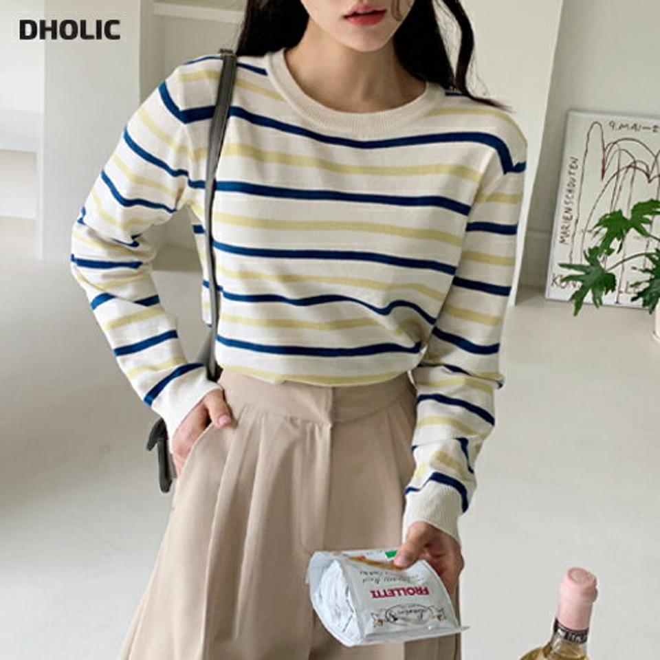 【只今10%OFF】ツートーンボーダーニット・全3色・t02012 レディース 【tops】トップス ニット 長袖 ボーダー柄 マルチボーダー カジュアル ラフ ニットトップス 春 秋 冬 韓国ファッション NIJU レディース 【ニットセール】